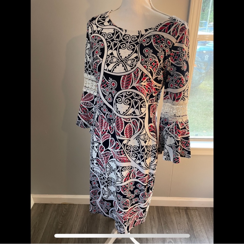 Paisley bell sleeves midi dress sz 10